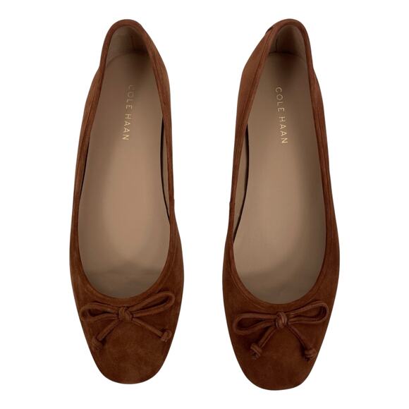 Cole Haan Yara Bow Soft Ballet Flats Dark Cuoio Suede Brown Size 7.5B - Picture 4 of 13